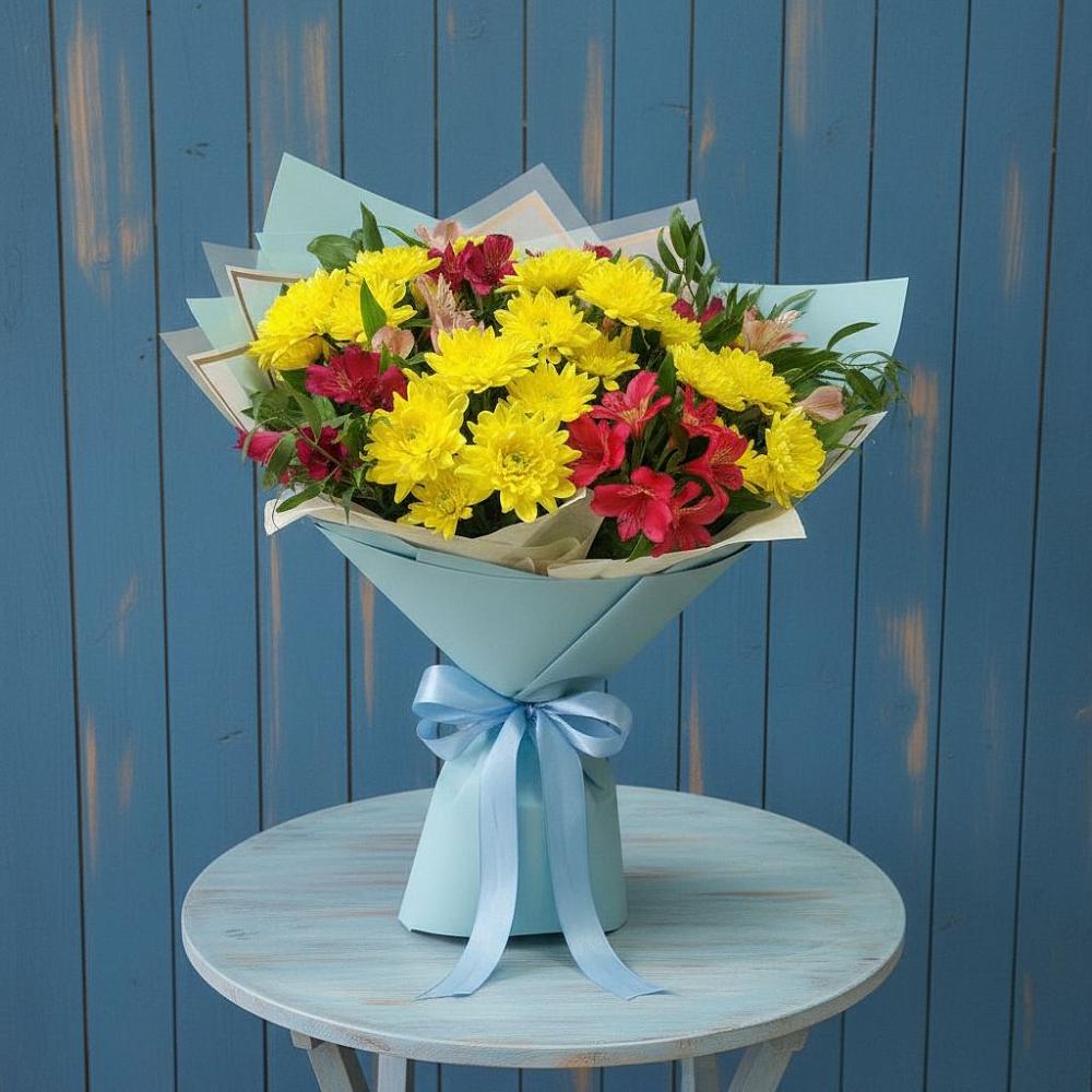 Букет цветов из: Альстромерии и Хризантемы в Шарахалсуне