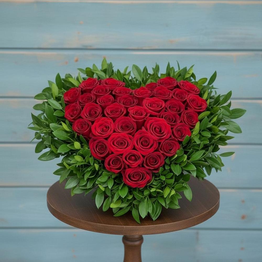 Цветочная композиция из Розы в виде сердца в Шарахалсуне