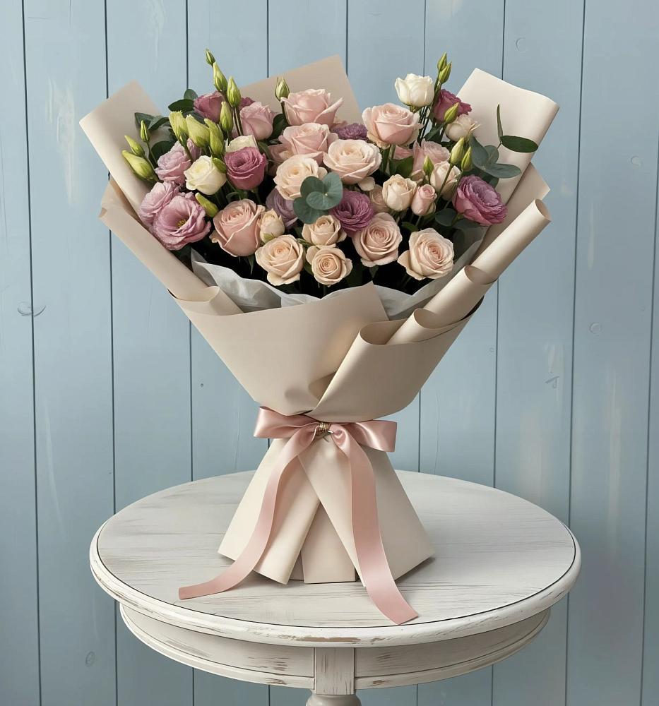 Букет цветов из: Розы и Лизиантусы в Шарахалсуне