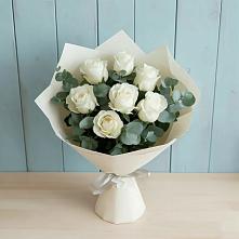 Букет Белые розы в Эвкалипте в Шарахалсуне