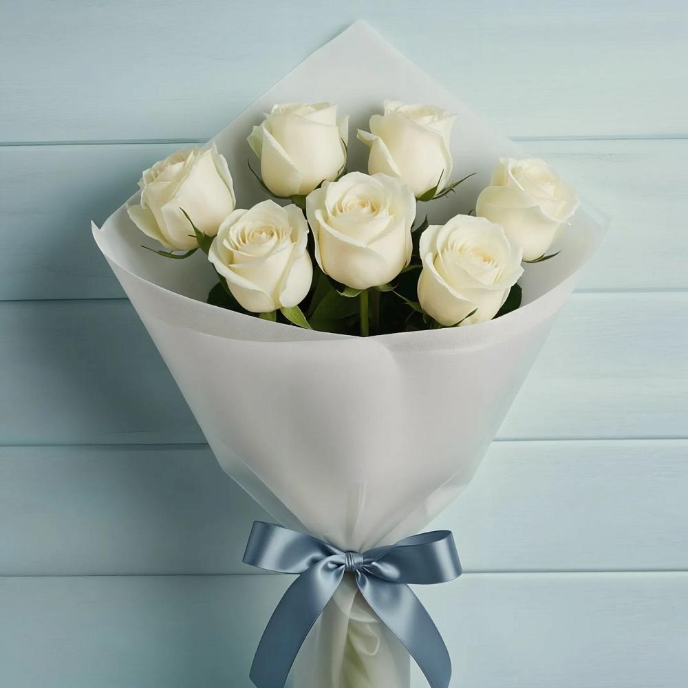 Букет 7 Белых роз Эдлесс Лав в Шарахалсуне